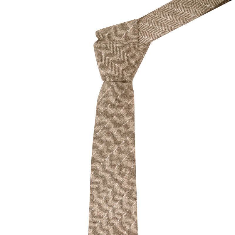 King & Priory Tan Brown Herringbone With Pinstripe Tie