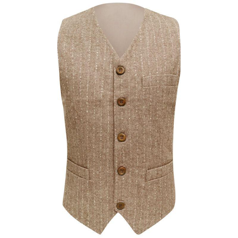 King & Priory Tan Brown Herringbone With Pinstripe Waistcoat