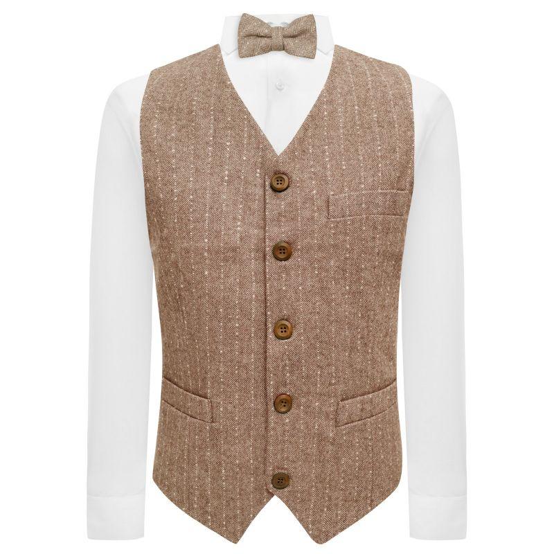 King & Priory Tan Brown Herringbone With Pinstripe Waistcoat
