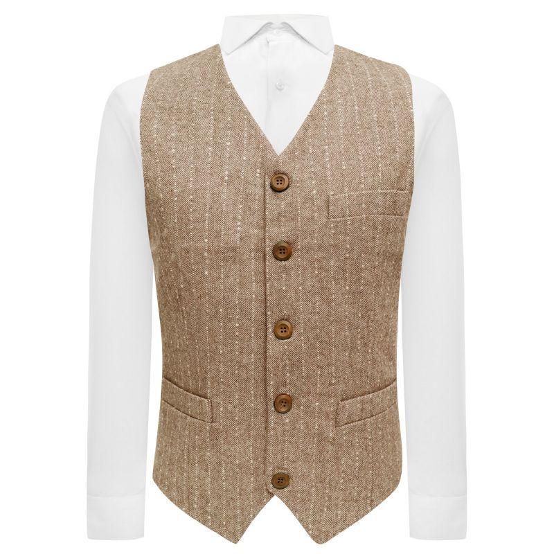 king & priory Tan Brown Herringbone with Pinstripe Waistcoat