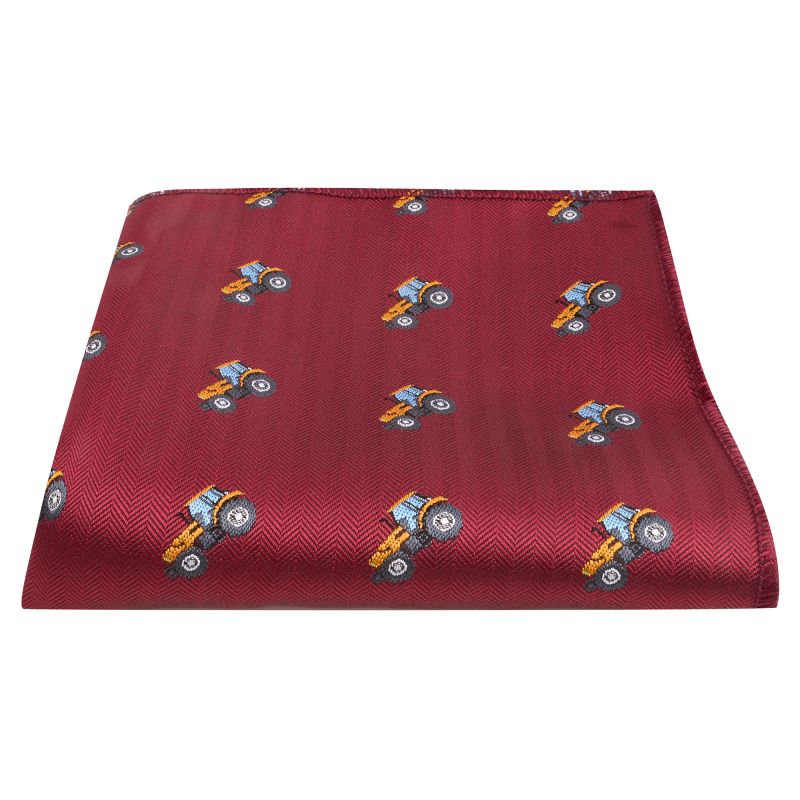 king & priory Tractor Burgundy Red Herringbone Pocket Square