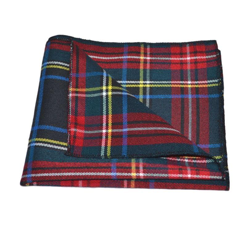 king & priory Traditional Dark Green & Black Tartan Bow Tie & Pocket Square Set