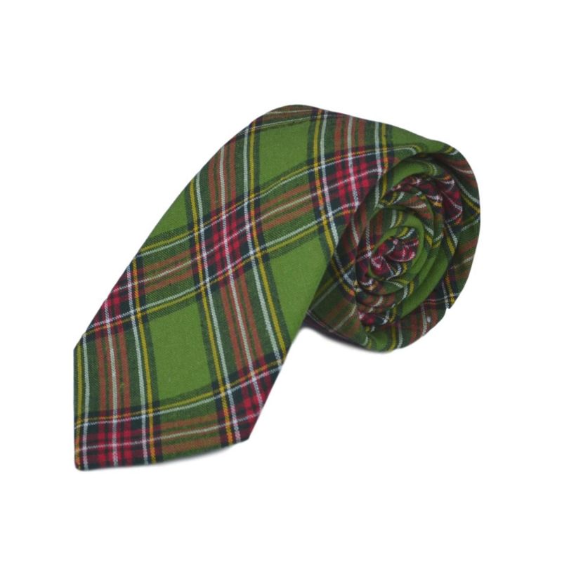 King & Priory Traditional Green Tartan Tie Bow Tie & Pocket Square Set