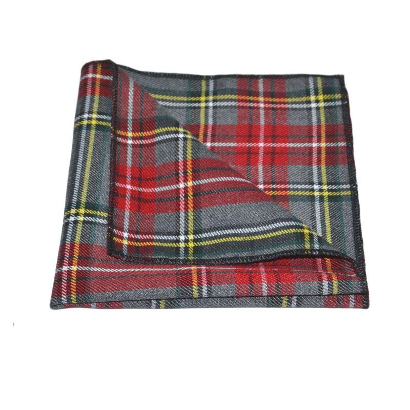 King & Priory Traditional Light Grey & Red Tartan Bow Tie & Pocket Square Set