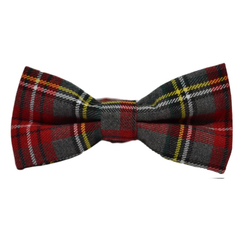 King & Priory Traditional Light Grey & Red Tartan Bow Tie & Pocket Square Set