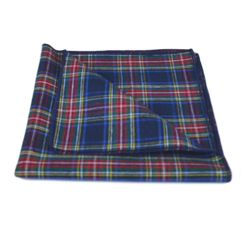 King & Priory Traditional Navy Blue Tartan Bow Tie & Pocket Square Set