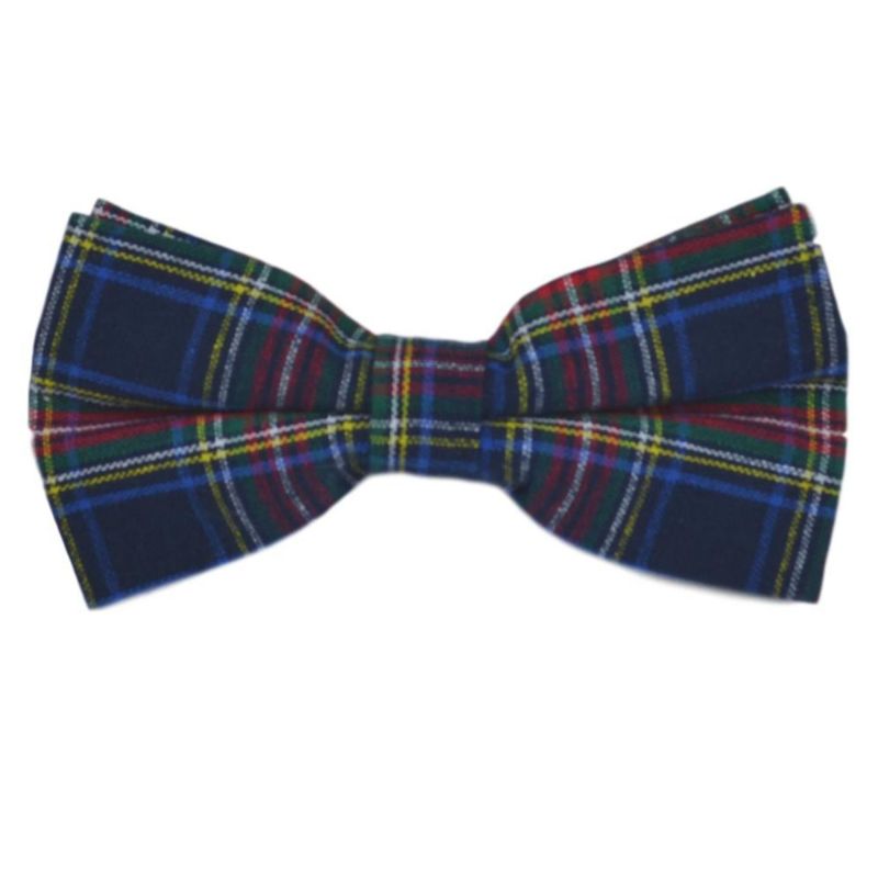 King & Priory Traditional Navy Blue Tartan Bow Tie & Pocket Square Set