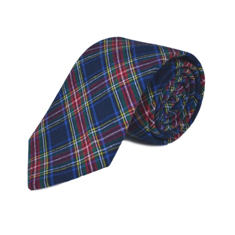 King & Priory Traditional Navy Blue Tartan Tie & Pocket Square Set