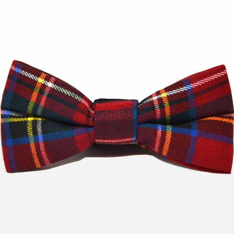 King & Priory Traditional Red & Yellow Tartan Check Bow Tie Tie & Pocket Square Set Boxed