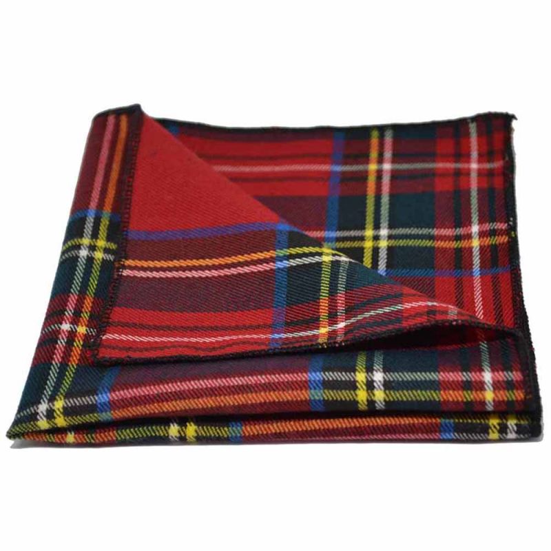King & Priory Traditional Red & Yellow Tartan Check Tie & Pocket Square Set Boxed