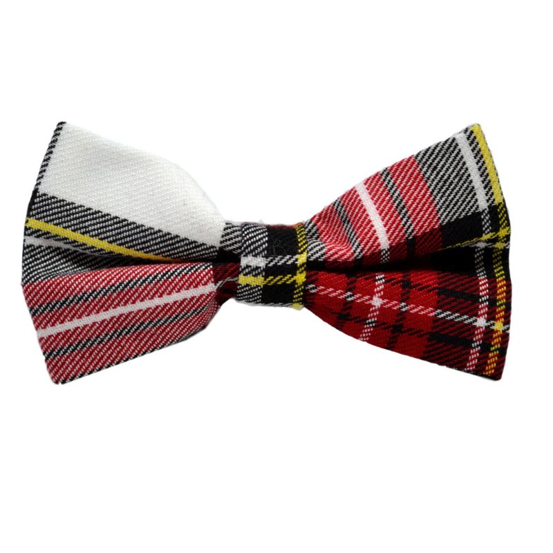 King & Priory Traditional White & Red Tartan Bow Tie & Pocket Square Set