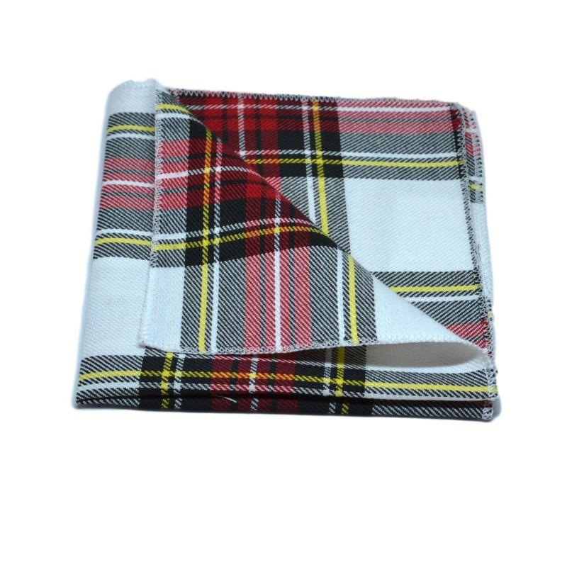 King & Priory Traditional White & Red Tartan Bow Tie & Pocket Square Set