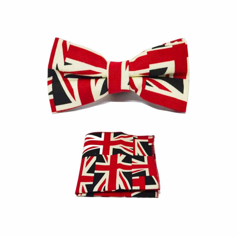 king & priory Union Jack Design Bow Tie & Pocket Square Set