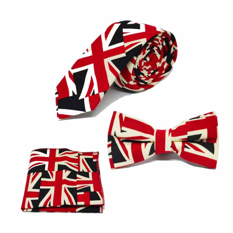 king & priory Union Jack Design Bow Tie Tie & Pocket Square Set