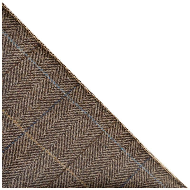 King & Priory Walnut Brown Herringbone Check Pocket Square