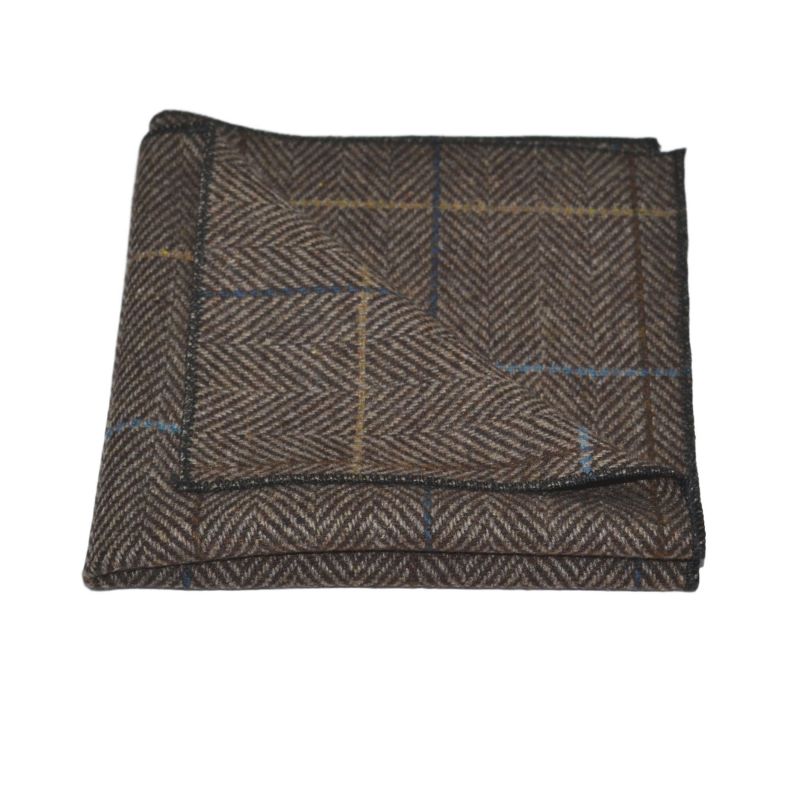 King & Priory Walnut Brown Herringbone Check Tie & Pocket Square Set