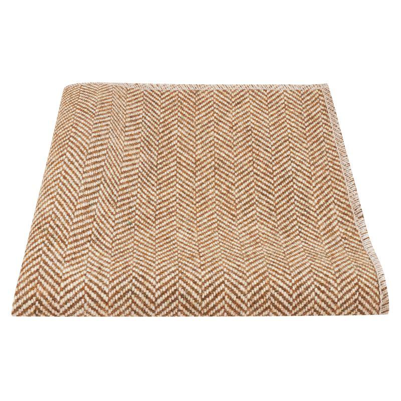 King & Priory Warm Brown Herringbone Wool Pocket Square