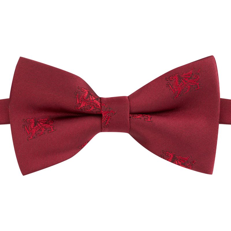 King & Priory Welsh Dragon Burgundy Red Embroidered Bow Tie