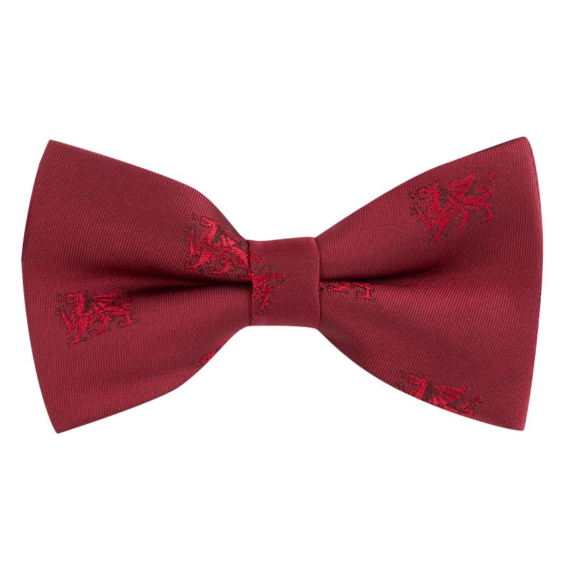king & priory Welsh Dragon Burgundy Red Embroidered Bow Tie