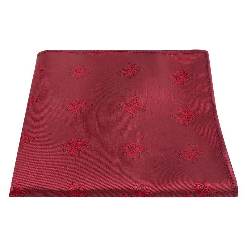 King & Priory Welsh Dragon Burgundy Red Embroidered Pocket Square