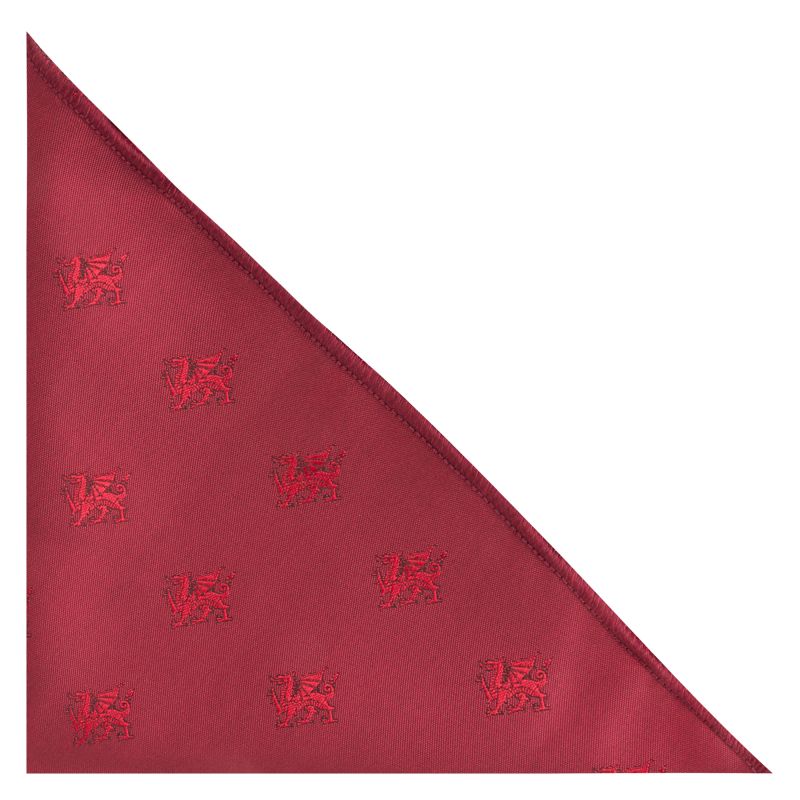 king & priory Welsh Dragon Burgundy Red Embroidered Pocket Square