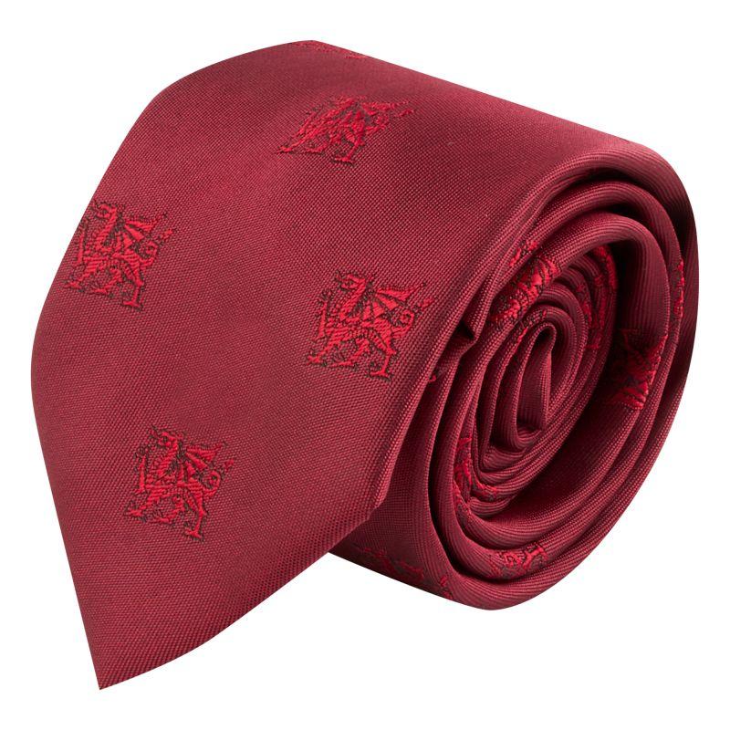 King & Priory Welsh Dragon Burgundy Red Embroidered Tie