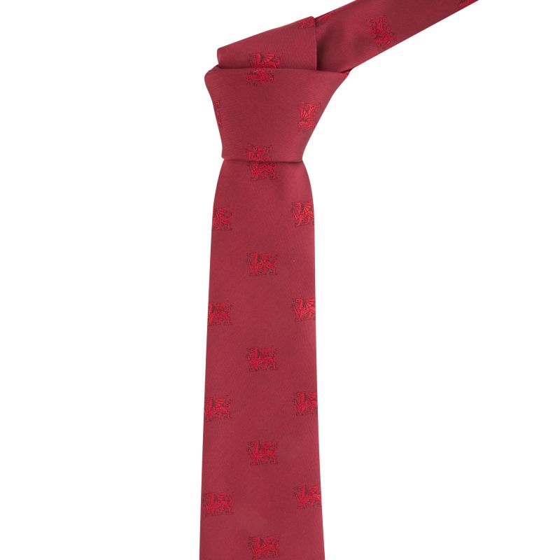 king & priory Welsh Dragon Burgundy Red Embroidered Tie