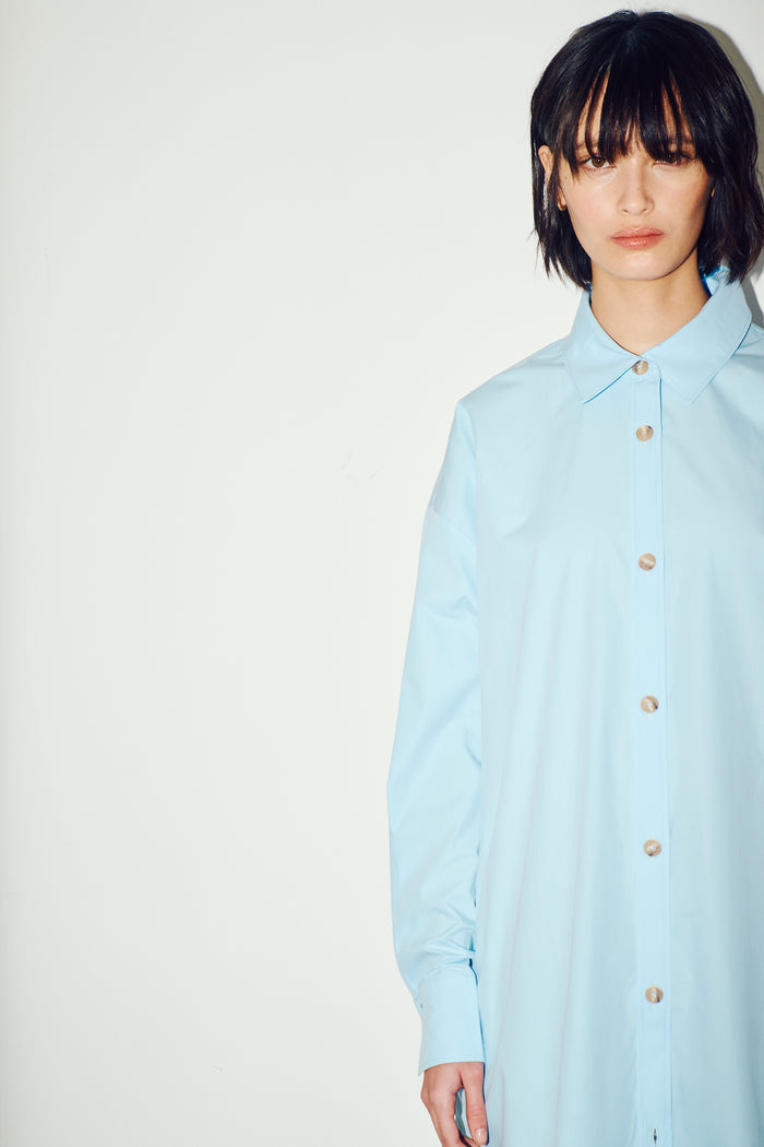 King & Tuckfield Cotton Poplin Oversized Shirt Dress BLUE