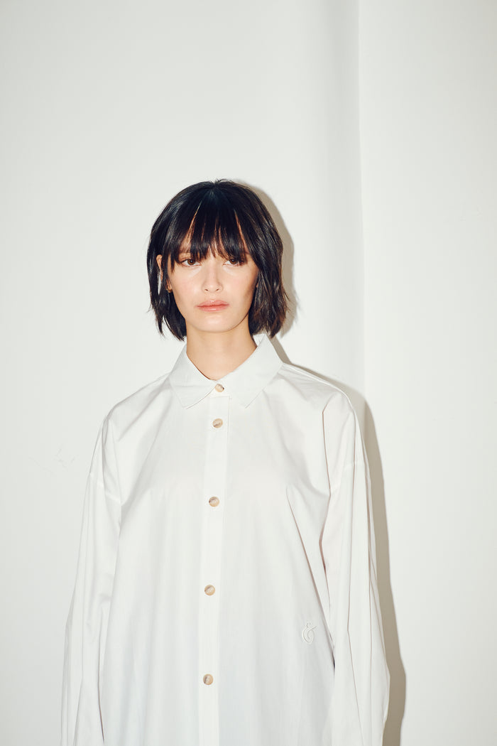 King & Tuckfield Cotton Poplin Oversized Shirt Dress WHITE