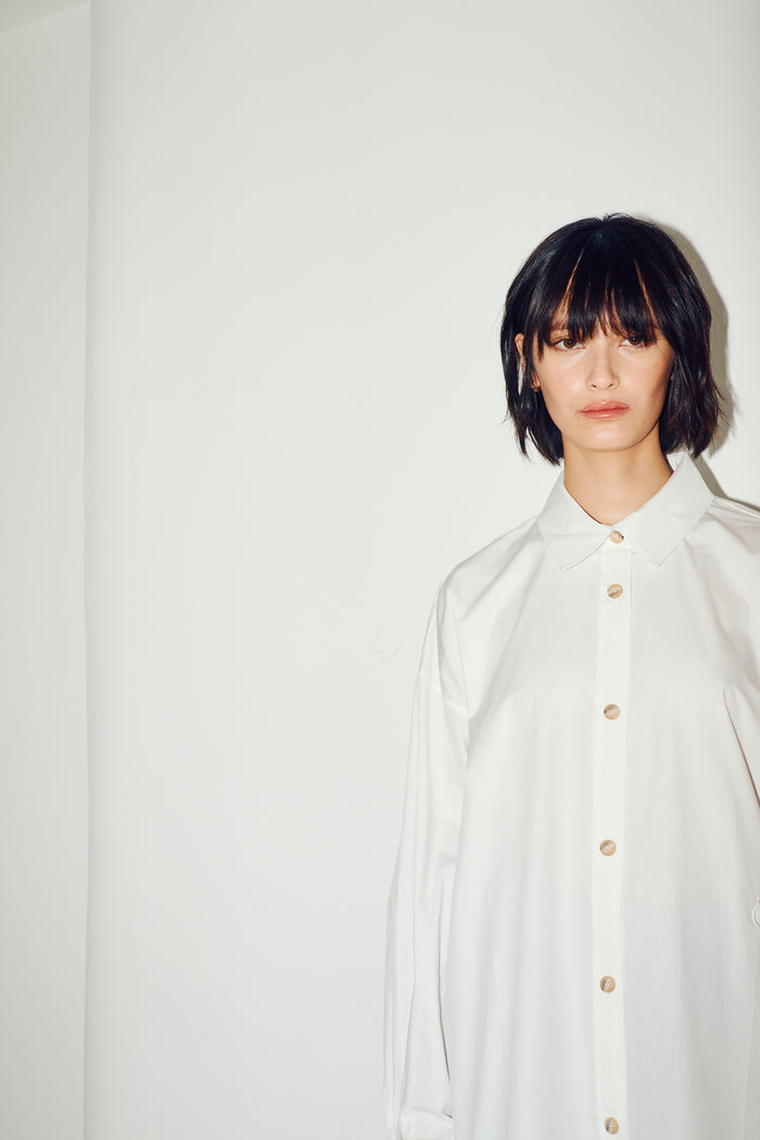 King & Tuckfield Cotton Poplin Oversized Shirt Dress WHITE