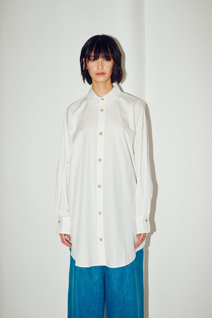 king & tuckfield Cotton Poplin Oversized Shirt Dress WHITE