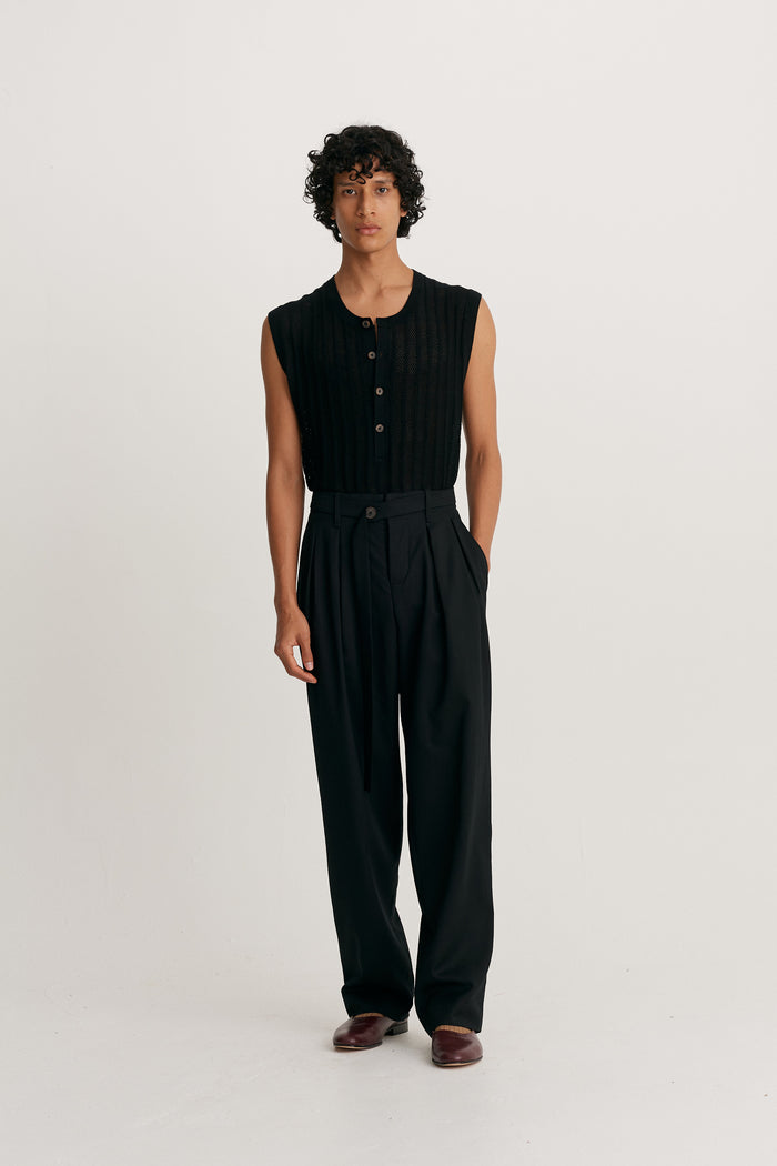 King & Tuckfield Button Belt Grant Trouser BLACK