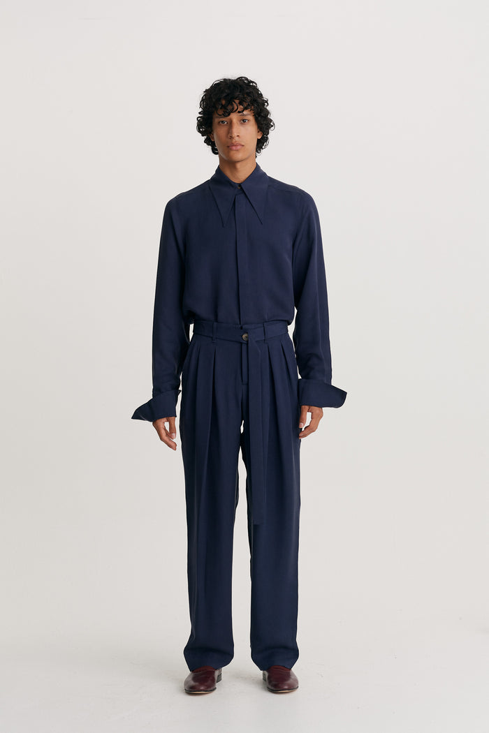 king & tuckfield Button Belt Grant Trouser NAVY