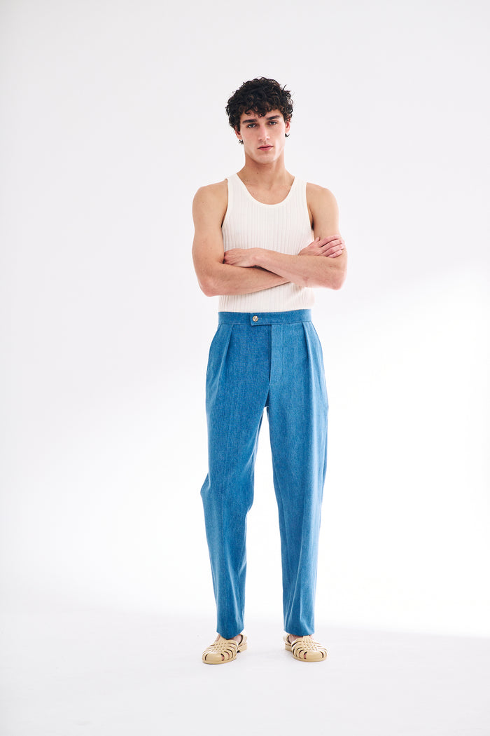 King & Tuckfield Classic Pleat Trouser BLUE