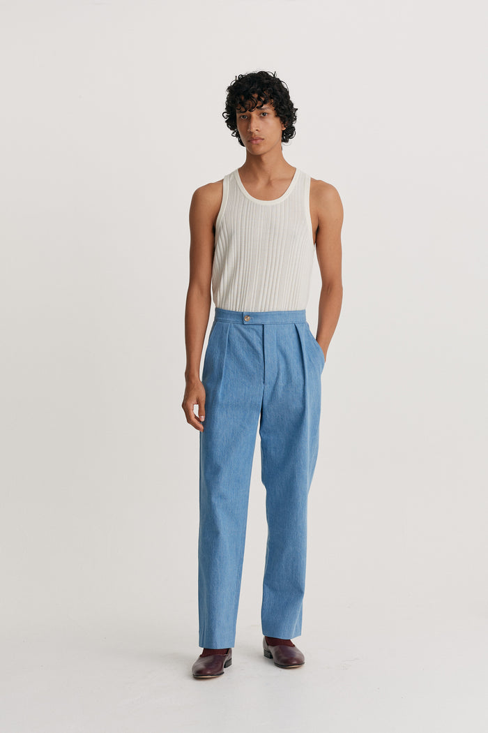 king & tuckfield Classic Pleat Trouser BLUE