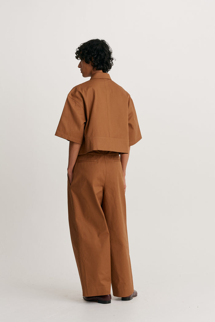 King & Tuckfield Crop DB Placket Shirt CARAMEL