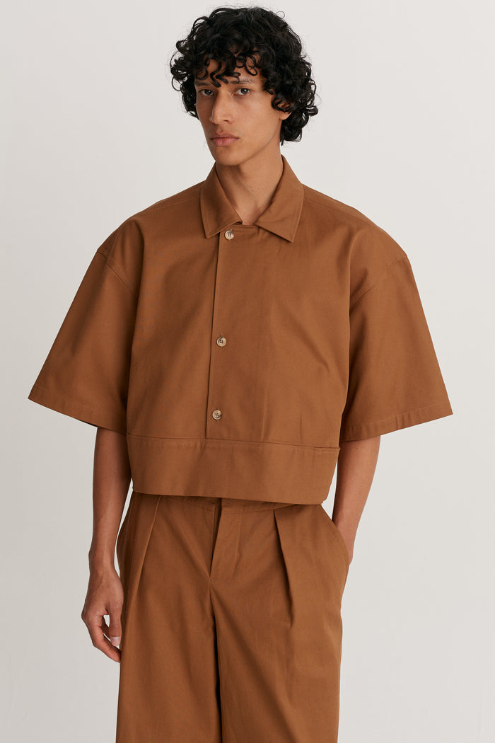 king & tuckfield Crop DB Placket Shirt CARAMEL