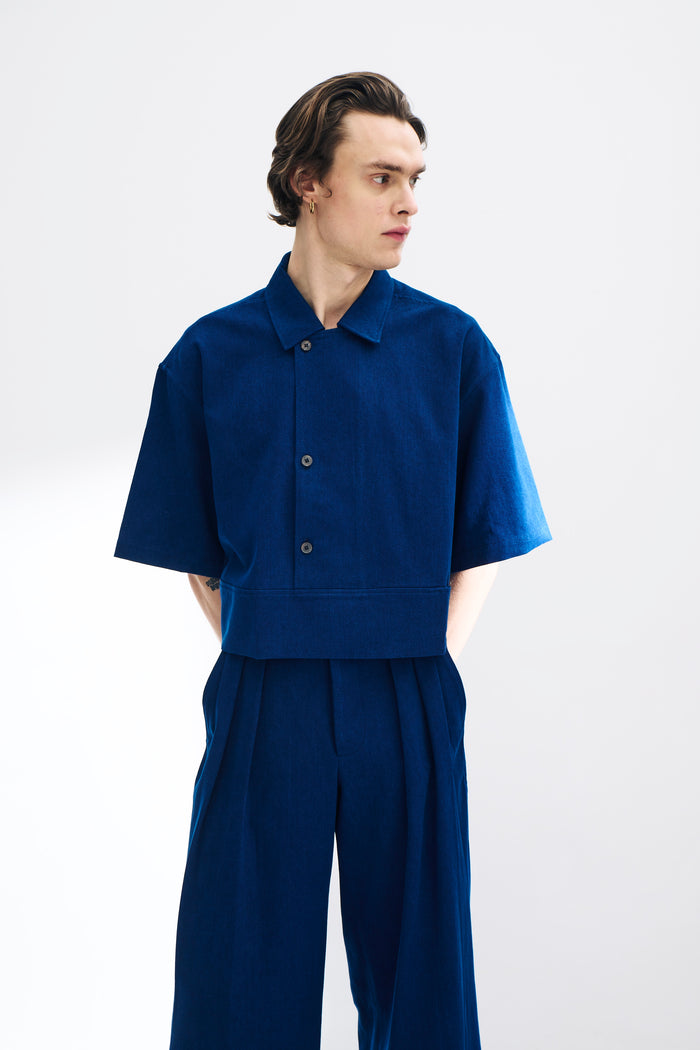 King & Tuckfield Crop DB Placket Shirt NAVY