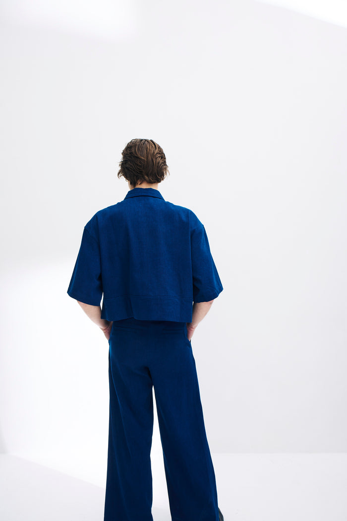 King & Tuckfield Crop DB Placket Shirt NAVY