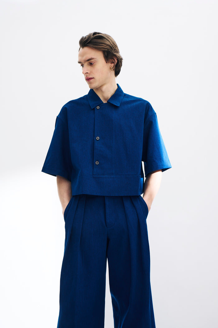 king & tuckfield Crop DB Placket Shirt NAVY