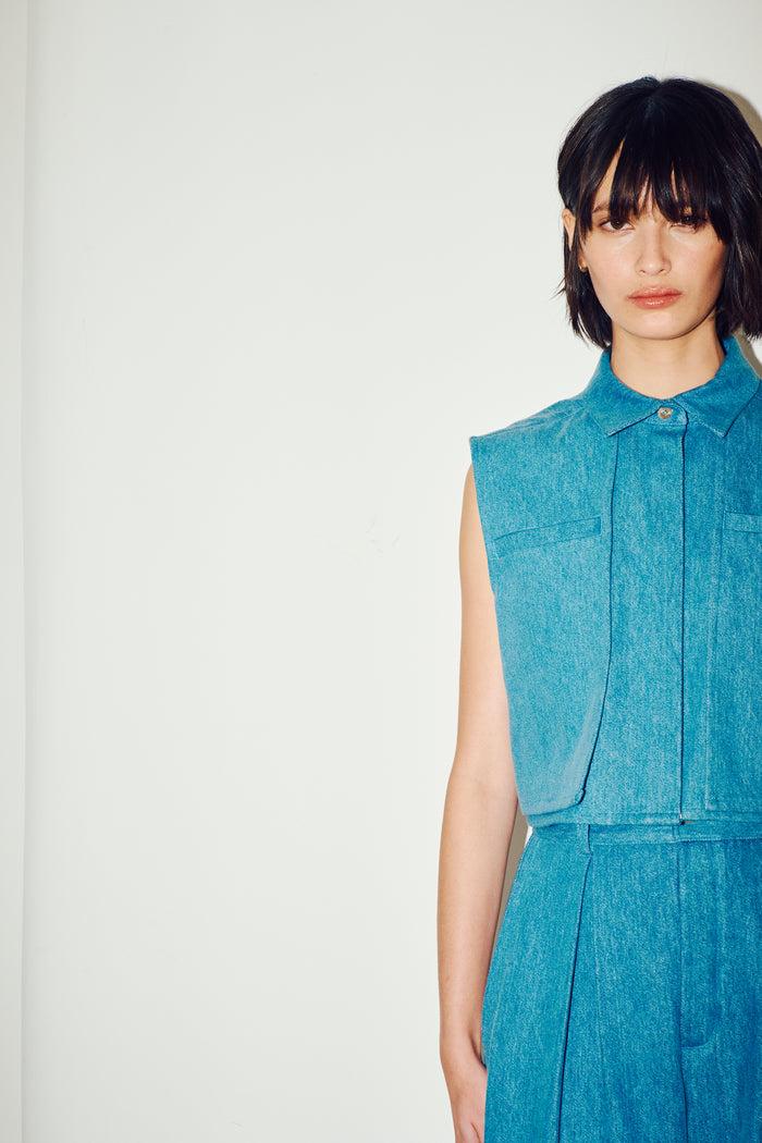 King & Tuckfield Crop Shirt BLUE