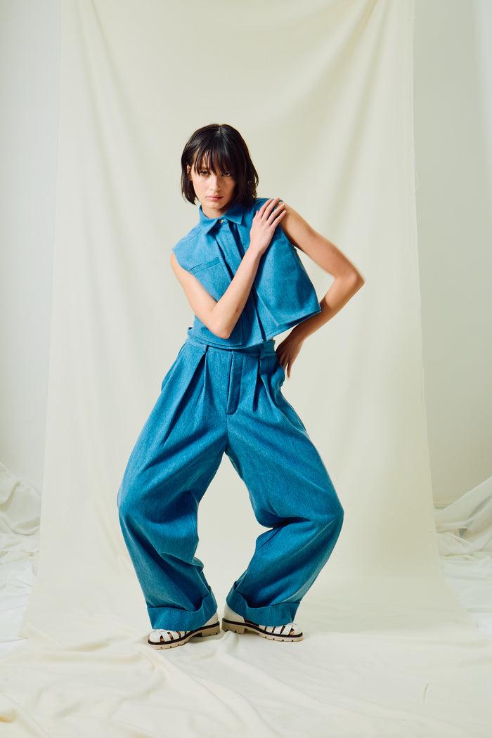 King & Tuckfield Crop Shirt BLUE