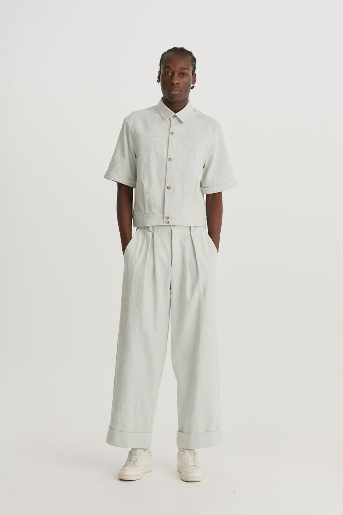 King & Tuckfield Floral SS 50's Shirt BLUE