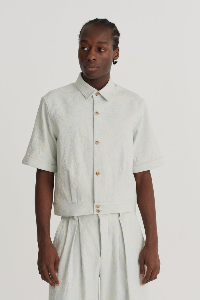 king & tuckfield Floral SS 50's Shirt BLUE