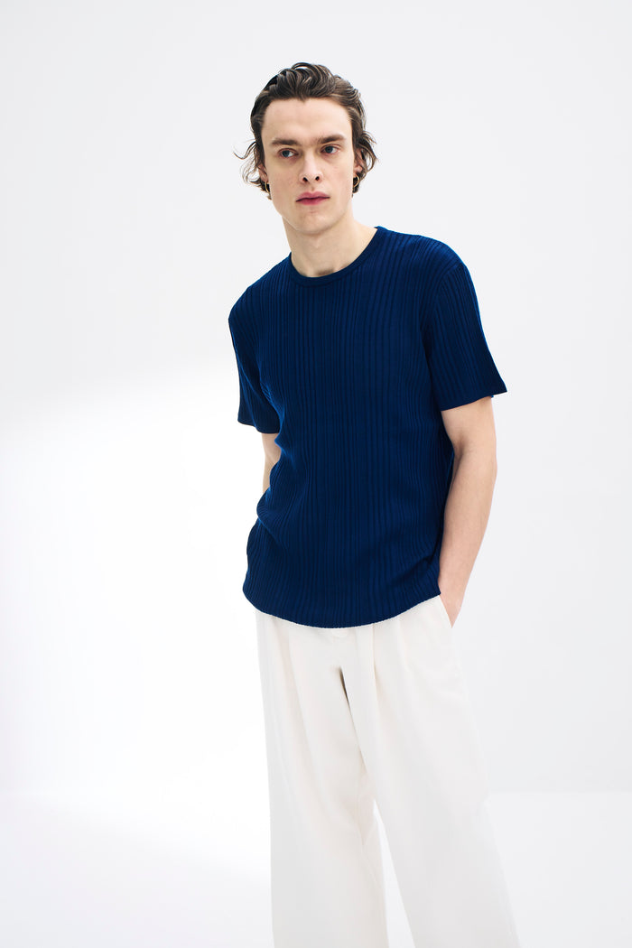 King & Tuckfield Irregular Rib T-Shirt NAVY