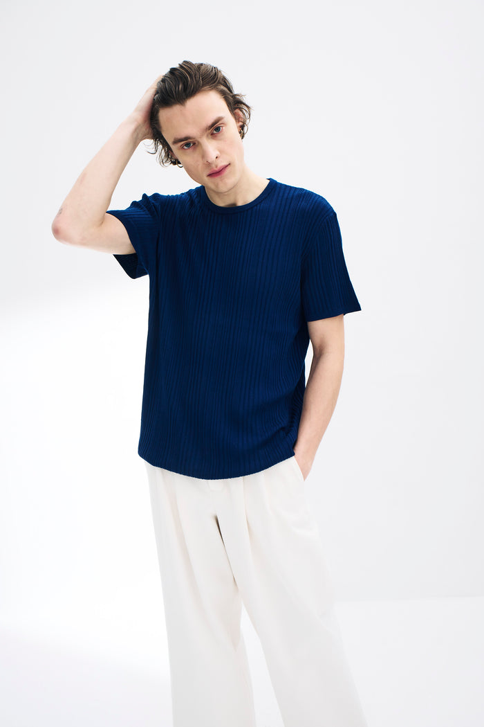 King & Tuckfield Irregular Rib T-Shirt NAVY