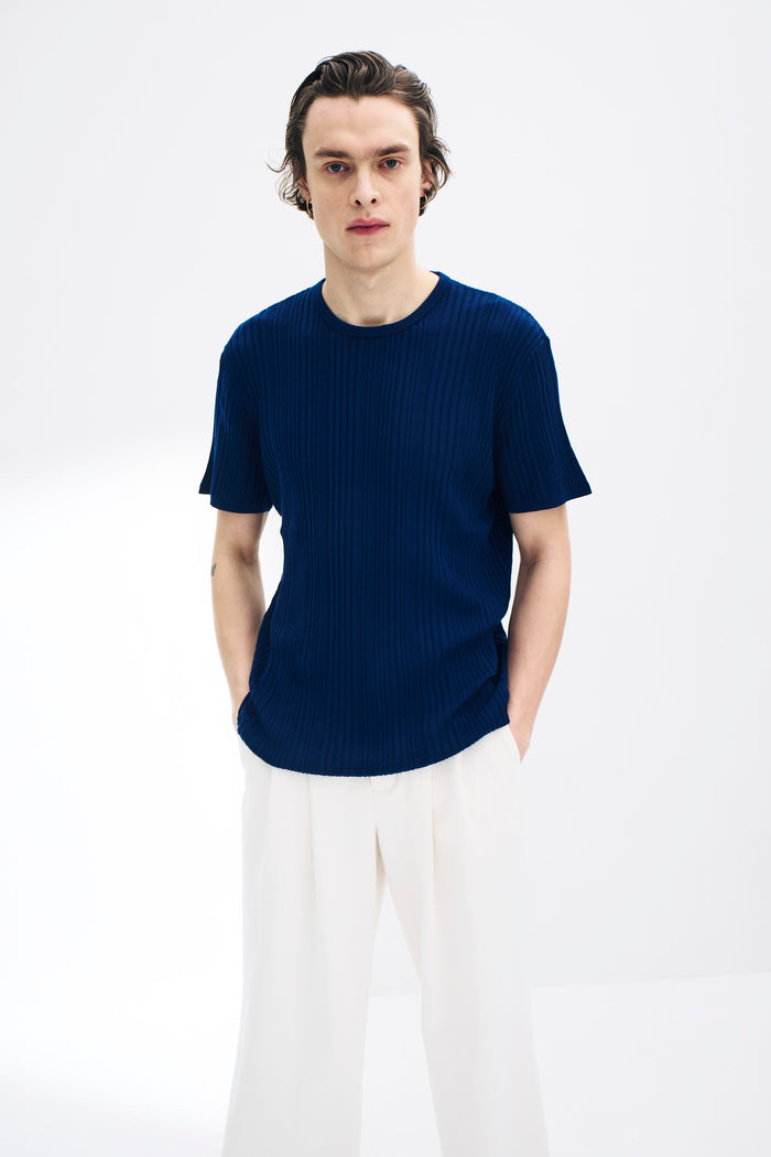 King & Tuckfield Irregular Rib T-Shirt NAVY
