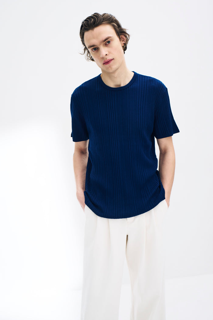 king & tuckfield Irregular Rib T-Shirt NAVY