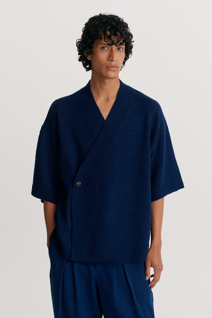 king & tuckfield Knitted Wrap Shirt NAVY
