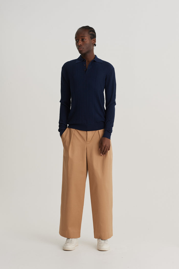 King & Tuckfield LS Classic Polo Irregular Rib NAVY